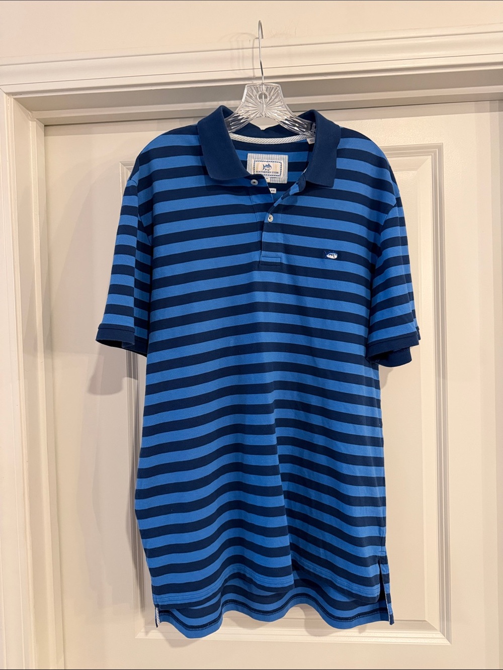 Southern Tide Navy and Light Blue Striped Polo